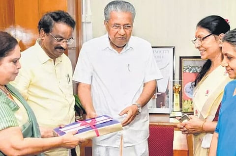 The Hema Committee members handing over the report to CM Pinarayi Vijayan in 2019.  