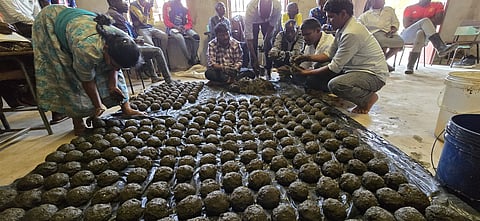 APCNF team along with local farming community involving in preparation of Ghana Jeevamrutham.