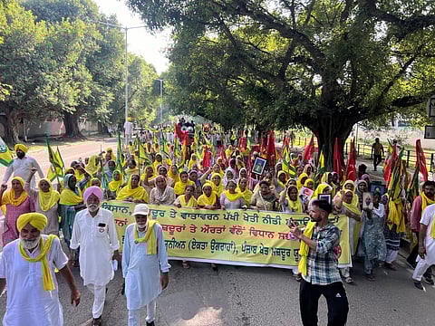 About a thousand farmers marched from Sector 34 to Matka Chowk to press for their demands, including the implementation of an agriculture policy by the Punjab Government.