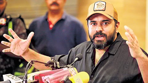 Actor Nivin Pauly responding to the media in Kochi about the sexual harassment charges levelled against him on Tuesday.