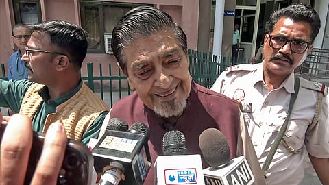 Congress leader Jagdish Tytler speaks to the media after submitting his voice sample to the CBI in a case related to the 1984 anti-Sikh riots in New Delhi on April 11, 2023.