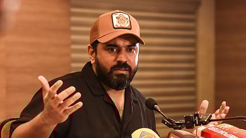 Malayalam film actor Nivin Pauly addresses a press conference, in Kochi, Tuesday, Sept. 3, 2024.
