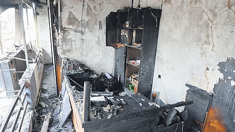 The office of the insurance company where the fire broke out at Pappanamcode in  Thiruvananthapuram on Tuesday 