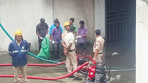 Water being removed from the ground floor of BRIMS hospital building on Wednesday 