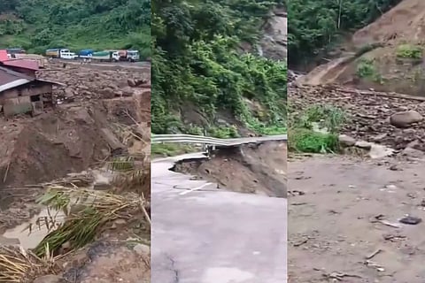 Landslides occurred at multiple places along the highway washing away roads.