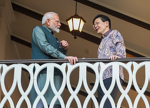 Prime Minister Narendra Modi during a meeting with Prime Minister of Singapore Lawrence Wong (Photo | PTI)