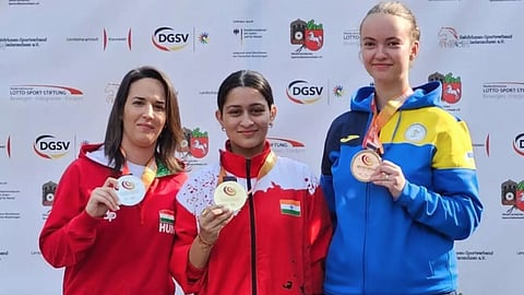 India’s Mahit Sandhu shot 247.4 in the finals, 2.2 points more than Hungary’s Mira Biatovszki.