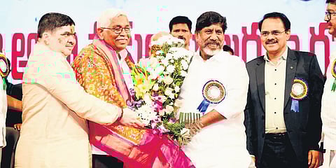 Deputy Chief Minister Mallu Bhatti Vikramarka during Teachers Day celebrations at Ravindra Bharathi in Hyderabad on Thursday