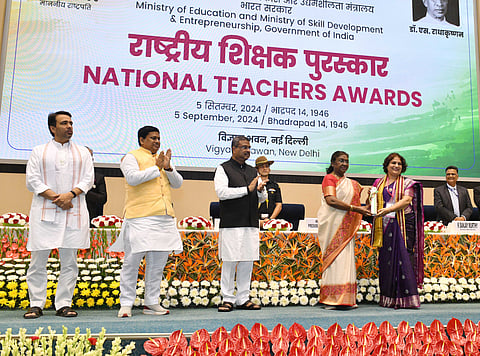 President Droupadi Murmu conferred National Awards on teachers from across the country at a function held in New Delhi on Teachers’ Day. 