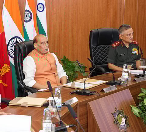 Rajnath Singh addressing the Joint Commanders Conference at
Lucknow