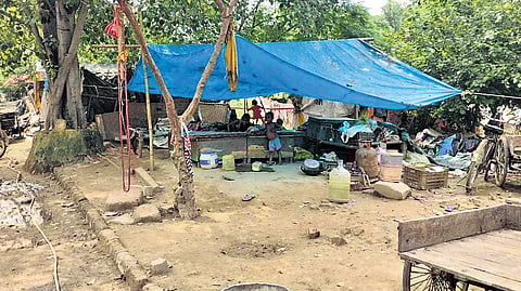 After demolition, displaced farmers live in the floodplains of the Yamuna