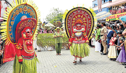 Athachamayam, the cultural fiesta marking the start of the 10-day Onam festivities in the state. Scenes from Tripunithura 
on Friday 