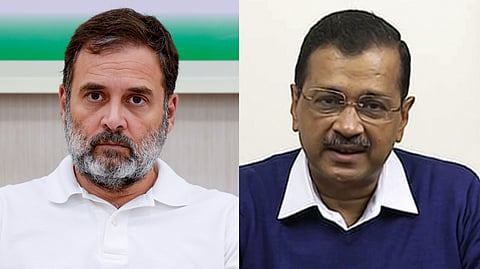 A collage of Congress leader Rahul Gandhi (L) and AAP National Convenor Arvind Kejriwal (R).