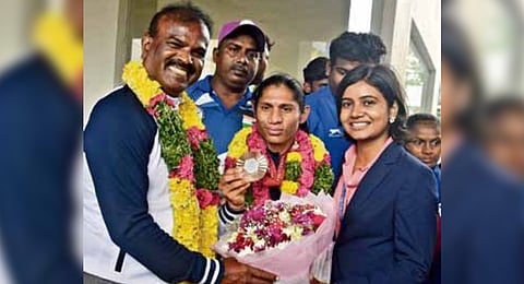 Paralympics Bronze Medalist Jeevanji Deepthi at Pullela Gopichand Academy in Hyderabad on Friday