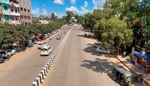 A near deserted road after six people were killed in fresh violence in Manipur's Jiribam district, on Saturday.