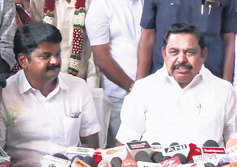AIADMK general secretary EPS talking to reporters 