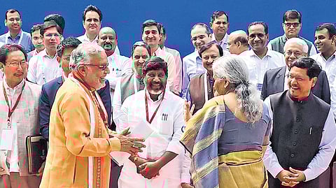 Finance Minister Mallu Bhatti Vikramarka at the GST Council meeting in New Delhi on Monday