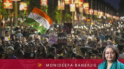 People seen taking part in a protest march over the alleged sexual assault and murder of a trainee doctor, in Kolkata on Sunday, September 8, 2024. 