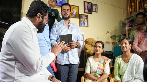 Maharashtra CM Eknath Shinde during the 'Majhi Ladki Bahin Kutumb Behet' campaign in Thane