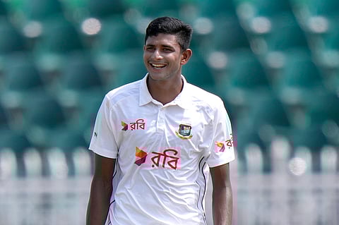 Bangladesh's Nahid Rana smiles during the fourth day of second test cricket match between Pakistan and Bangladesh, in Rawalpindi, Pakistan.