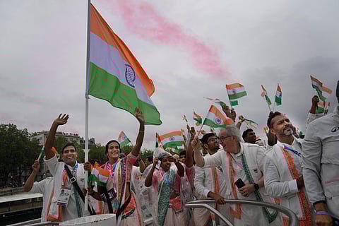 Indian Contingent during the Paris Games Opening Ceremony