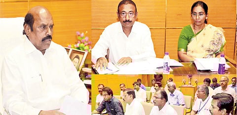 Minister of Public Works, Highways, and Minor Ports E V Velu chaired a meeting on Wednesday regarding the Thiruvanmiyur-Akkarai road work progress