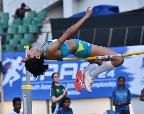 India's high-jumper Pooja claimed gold with a meet record on Wednesday