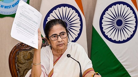 West Bengal Chief Minister Mamata Banerjee addresses a press conference amid a stalemate with protesting doctors on September 12.