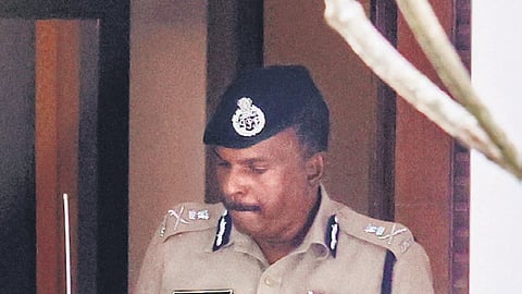 ADGP M R Ajith Kumar leaving Police Head-quarters after giving his statement to 
the high-level team 