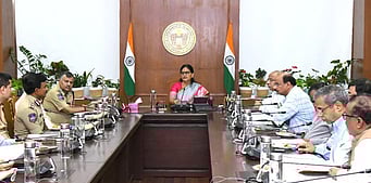 Chief Secretary Santhi Kumari heads a meeting with officials on Telangana Praja Palana Dinothsavam at Secretariat