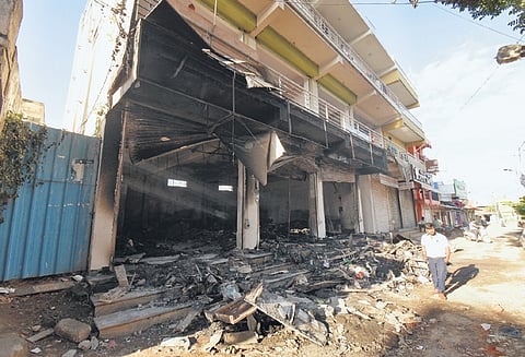 Properties destroyed in Wednesday’s violence in Nagamangala.