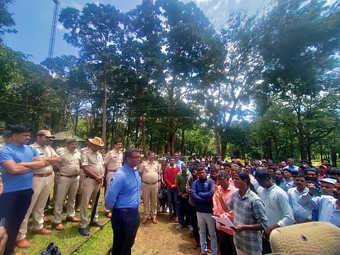 The Adivasi tribes of Nagarahole staged a protest in front of the Nagarahole Tiger Reserve.