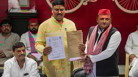 Akhilesh Yadav at a party meeting on Thursday.