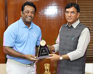 Sports Minister Mansukh Mandaviya met International Tennis Hall of Famer Leander Paes today to discuss the future of Indian sports.