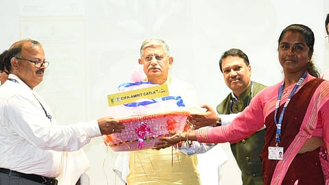 Union minister Rajiv Ranjan Singh releasing genetically-improved Amrit Catla at CIFA, Bhubaneswar 