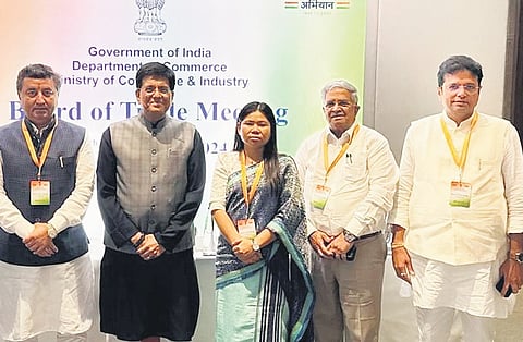 IT & Industries Minister D Sridhar Babu and Union Minister for Commerce and Industries Piyush Goyal at the National Commerce Council meeting in Mumbai