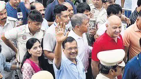 Delhi CM Arvind Kejriwal at Hanuman Temple in New Delhi. | Shekhar yadav