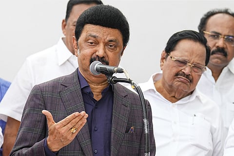 amil Nadu Chief Minister M.K. Stalin addresses the media upon his return to India after concluding his two-week visit to US, at Chennai airport, Saturday, Sept. 14, 2024