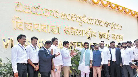 Union Civil Aviation Minister Kinjarapu Rammohan Naidu at the launch of Delhi flight service at Vijayawada Airport on Saturday