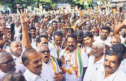 TNCC functionaries staging a protest in Coimbatore on Saturday 