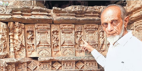 Septuagenarian AD Kattimani at historical temple in Gadag district
