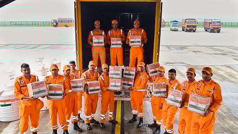 Security personnel dispatch relief material to Typhoon Yagi-hit Myanmar, Vietnam and Laos.