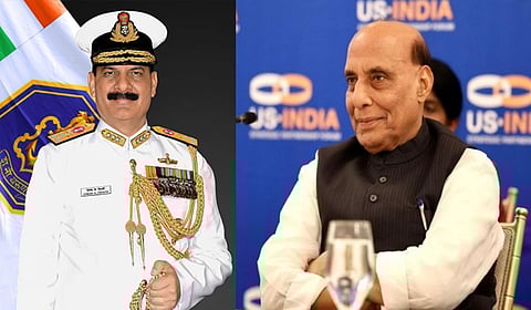 Admiral DK Tripathi and Rajnath Singh.
