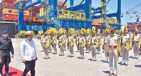 Union Minister Sarbananda Sonowal during the inauguration of the international container terminal on Monday 