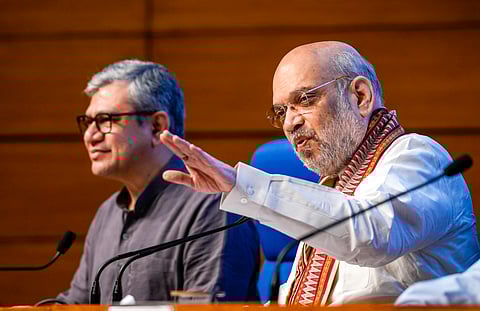 Union Home Minister and Minister of Cooperation Amit Shah with Minister of Railways, Information & Broadcasting, Electronics & Information Technology Ashwini Vaishnaw 