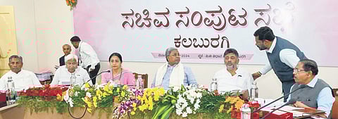 CM Siddaramaiah, DCM DK Shivakumar and other ministers attend a cabinet meeting in Kalaburgi on Tuesday 