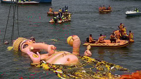 IN PICS | 70-feet Khairatabad Ganesh idol immersed in Hussain Sagar Lake