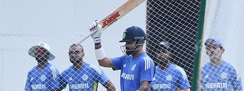 Virat Kohli during a practice session ahead of the first test cricket match between India and Bangladesh, at M. A. Chidambaram Stadium, in Chennai.