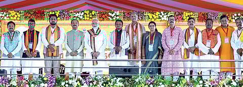 File photo of PM Narendra Modi with CM Mohan Majhi and members of state cabinet after the swearing-in ceremony on June 12