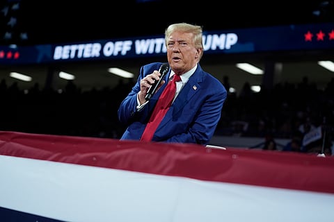 Republican presidential candidate former President Donald Trump speaks during a town hall event at the Dort Financial Center, Tuesday, Sept. 17, 2024, in Flint, Mich. 